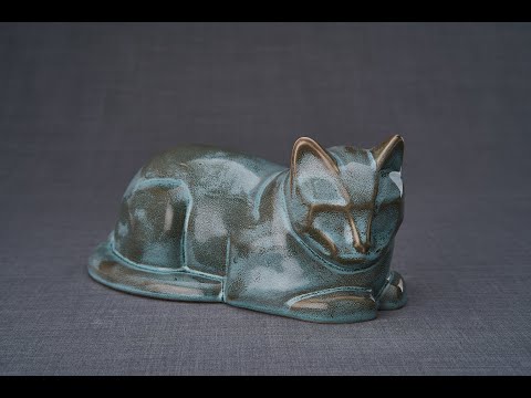 Cat Cremation Urn for Ashes - Oily Green Melange | Ceramic | Handmade