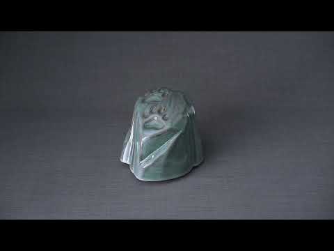 Paw Print Urn For Pet Ashes - Oily Green Melange  | Ceramic