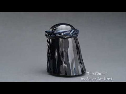The Christ Handmade Cremation Urn for Ashes, size Large/Adult, color Cobalt Metallic-Pulvis Art Urns