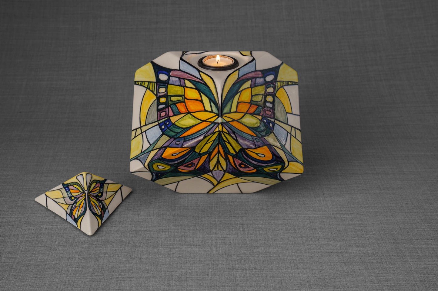 Pulvis Art Urns Adult Size Urn Abstract Hand Decorated Urn "Butterfly" - Large | Ceramic