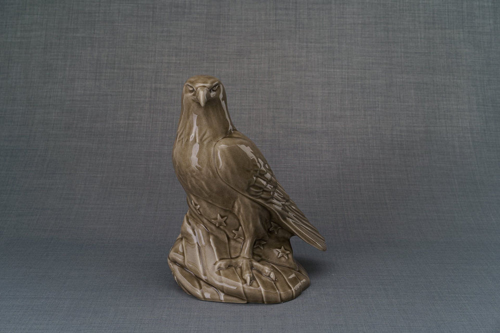 Aquilae Handmade Urn For Cremation Ashes - Large | Beige Grey | Ceramic / Military Eagle Urn / Veteran Urn