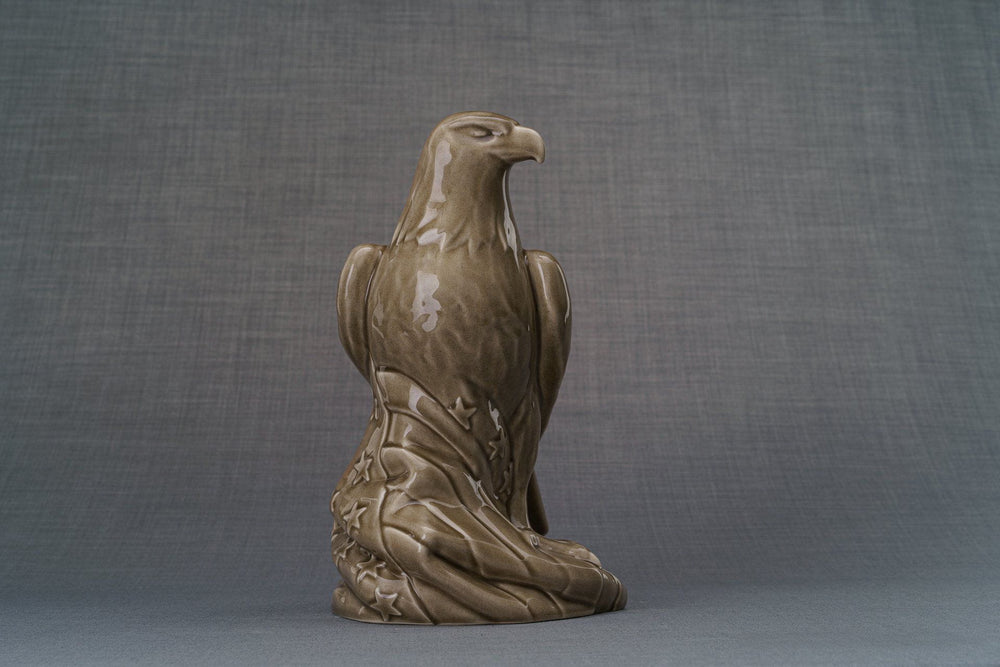 Aquilae Handmade Urn For Cremation Ashes - Large | Beige Grey | Ceramic / Military Eagle Urn / Veteran Urn