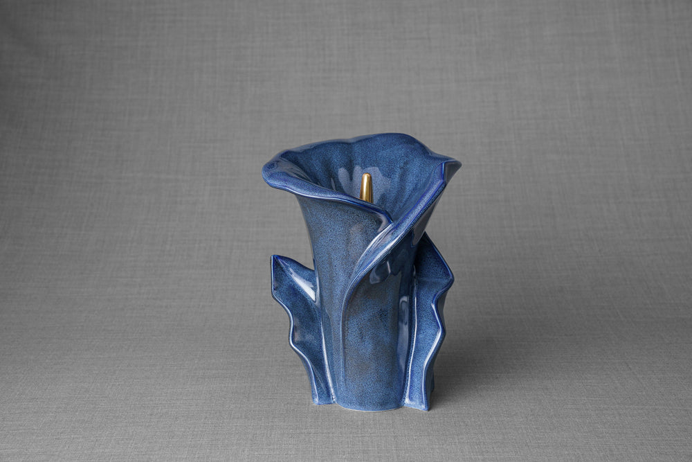 Pulvis Art Urns Adult Size Urn Calla Flower Memorial Urn for Ashes - Medium | Blue Melange