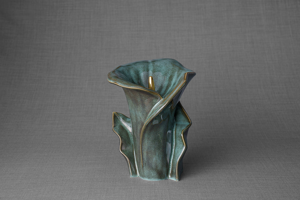Pulvis Art Urns Adult Size Urn Calla Flower Memorial Urn for Ashes - Medium | Oily Green Melange