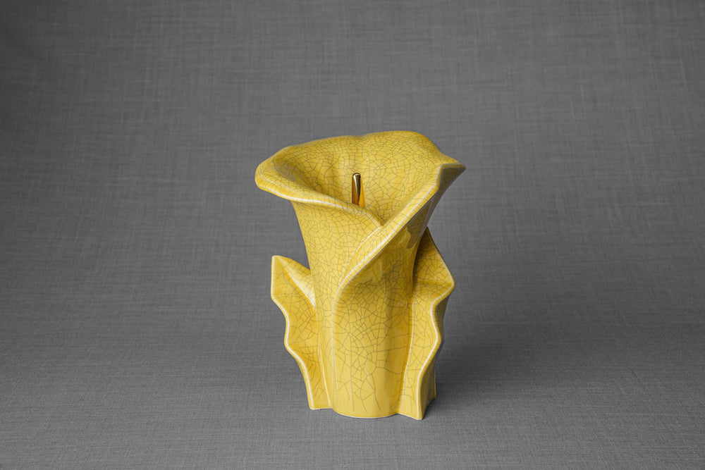 Pulvis Art Urns Adult Size Urn Calla Flower Memorial Urn for Ashes - Medium | Yellow Craquelure