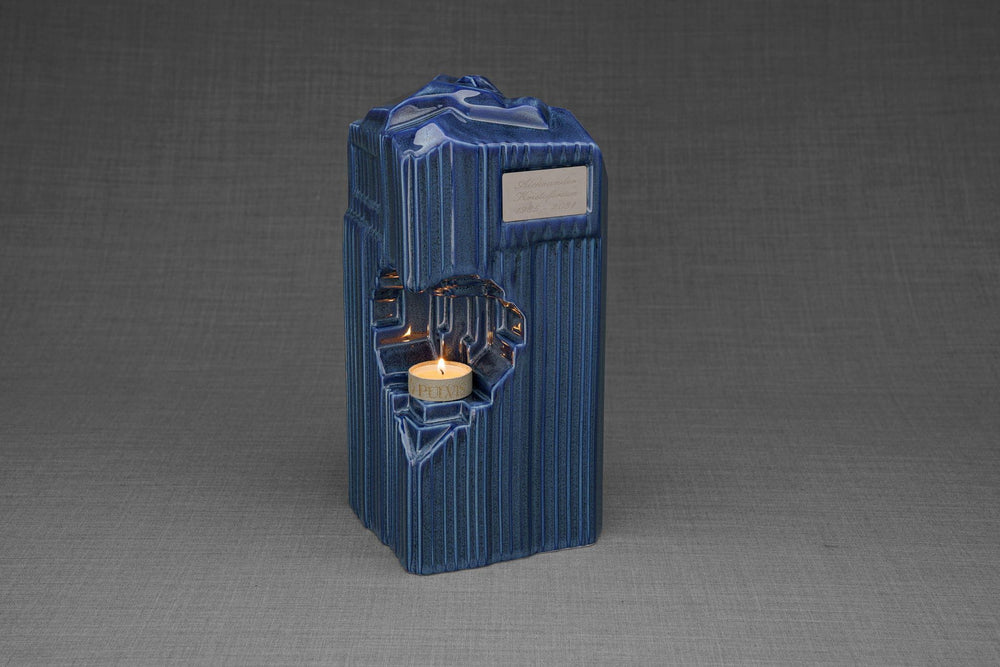 Pulvis Art Urns Adult Size Urn Cremation Candle Urn for Ashes "Heart" - Large | Blue Melange | Ceramic