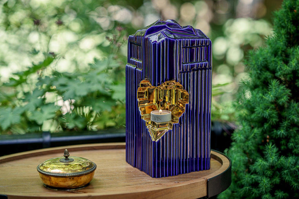 Pulvis Art Urns Adult Size Urn Cremation Candle Urn for Ashes "Heart" - Large | Blue Night | Ceramic