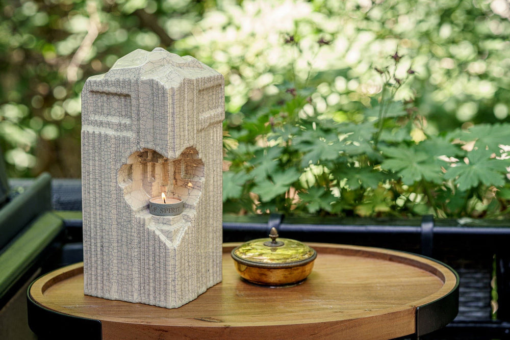 Pulvis Art Urns Adult Size Urn Cremation Candle Urn for Ashes "Heart" - Large | Craquelure | Ceramic