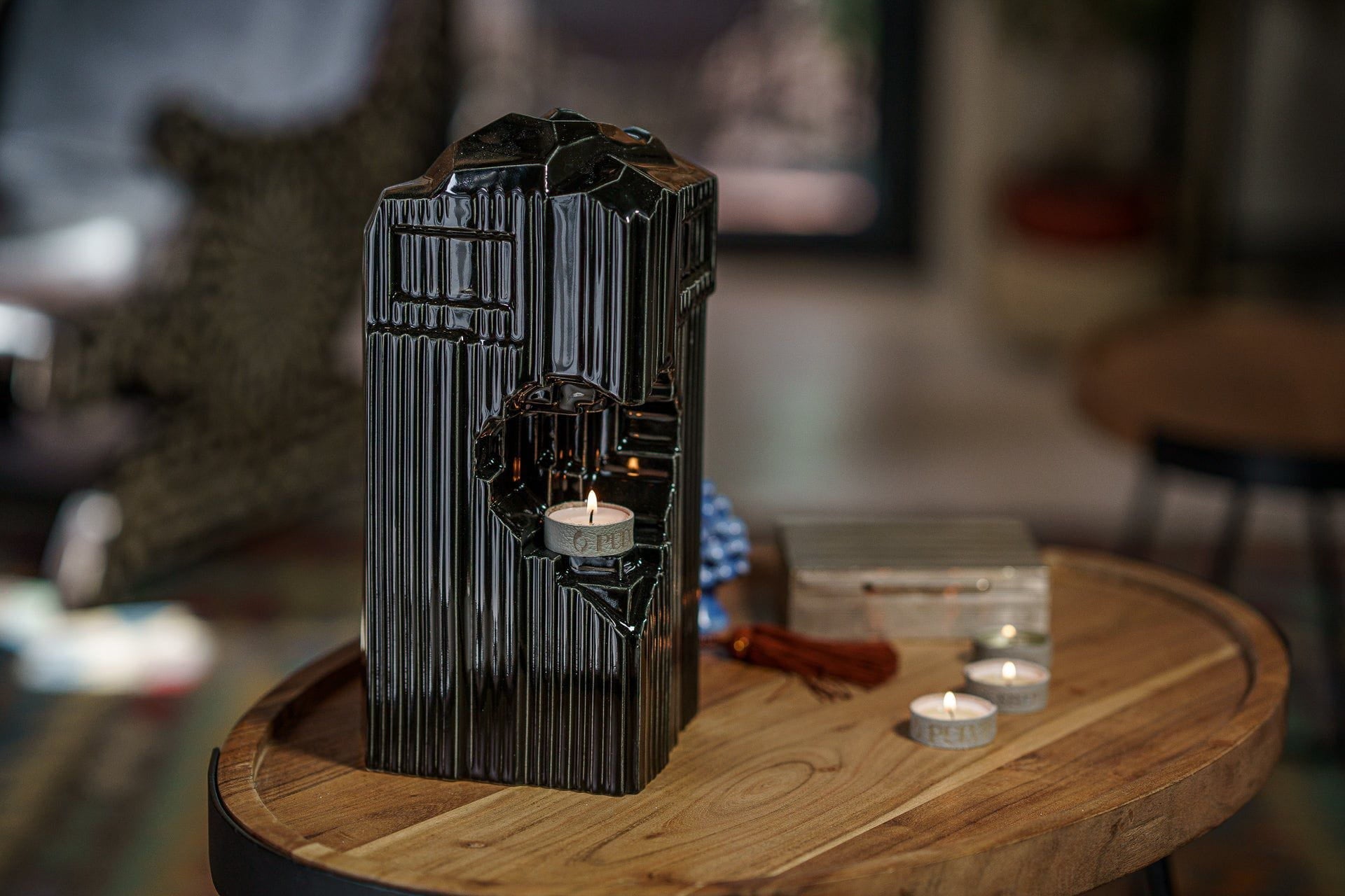 Cremation Candle Urn for Ashes "Heart" - Large | Lamp Black | Ceramic Urn - Pulvis Art Urns