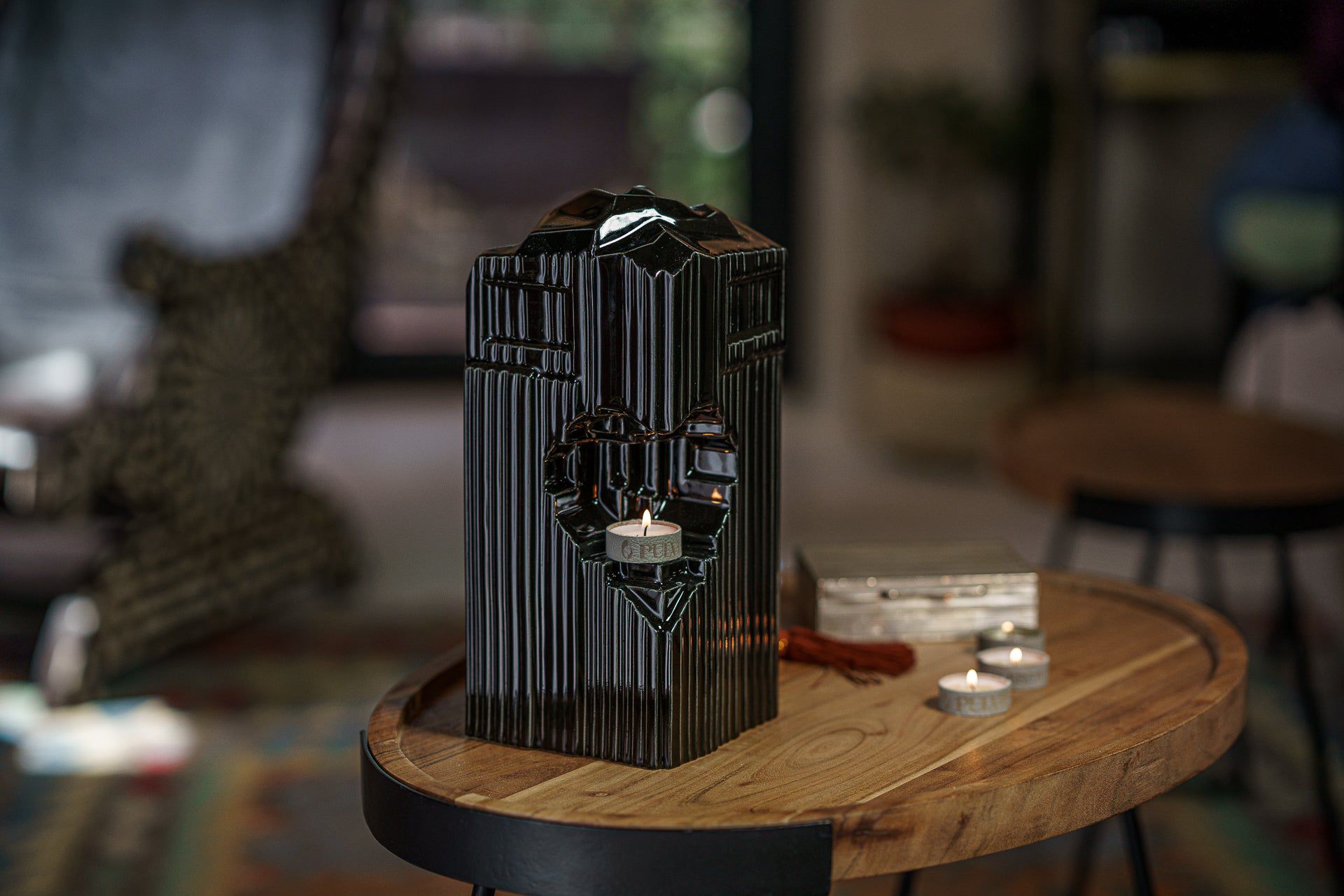 Cremation Candle Urn for Ashes "Heart" - Large | Lamp Black | Ceramic Urn - Pulvis Art Urns