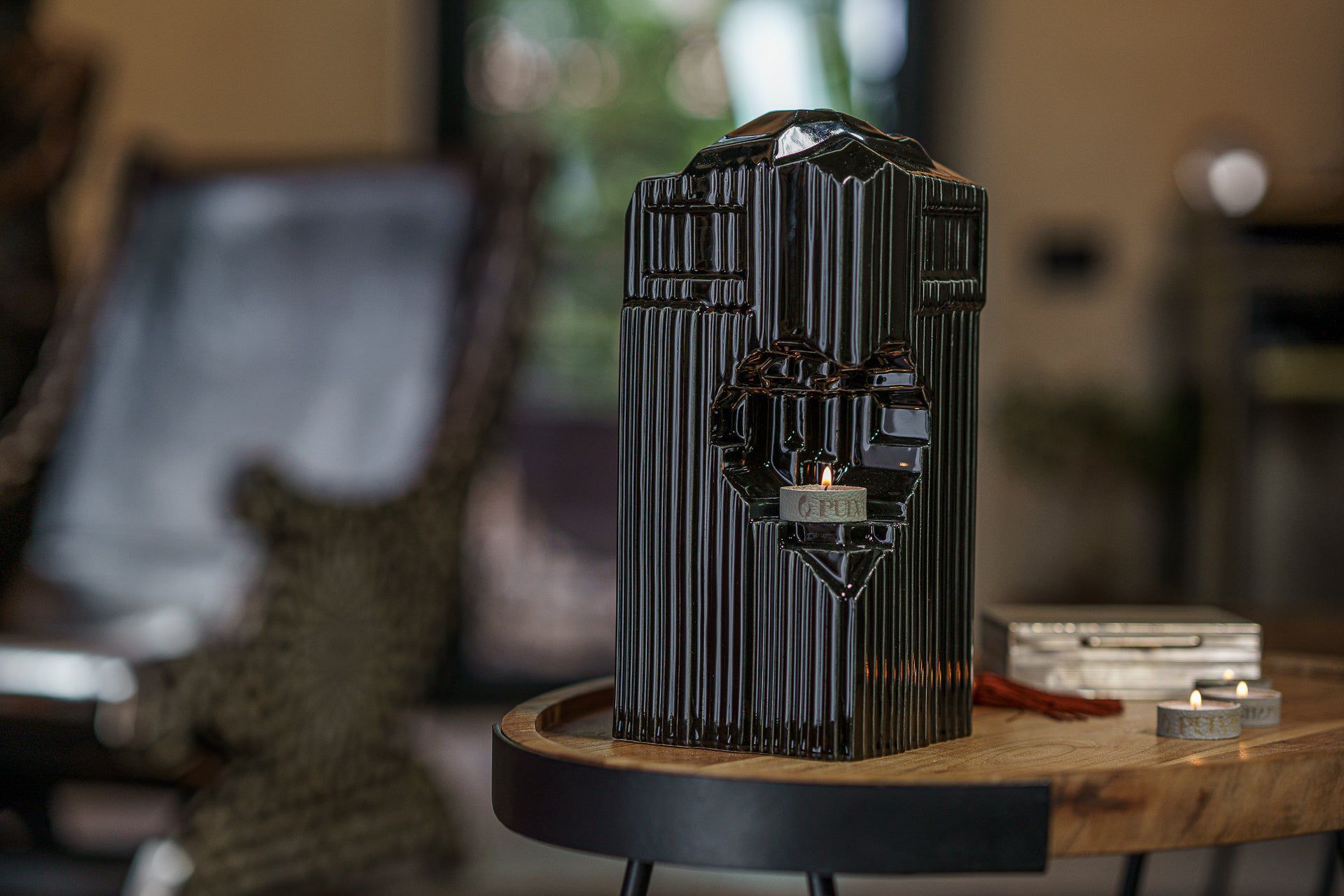 Cremation Candle Urn for Ashes "Heart" - Large | Lamp Black | Ceramic Urn - Pulvis Art Urns