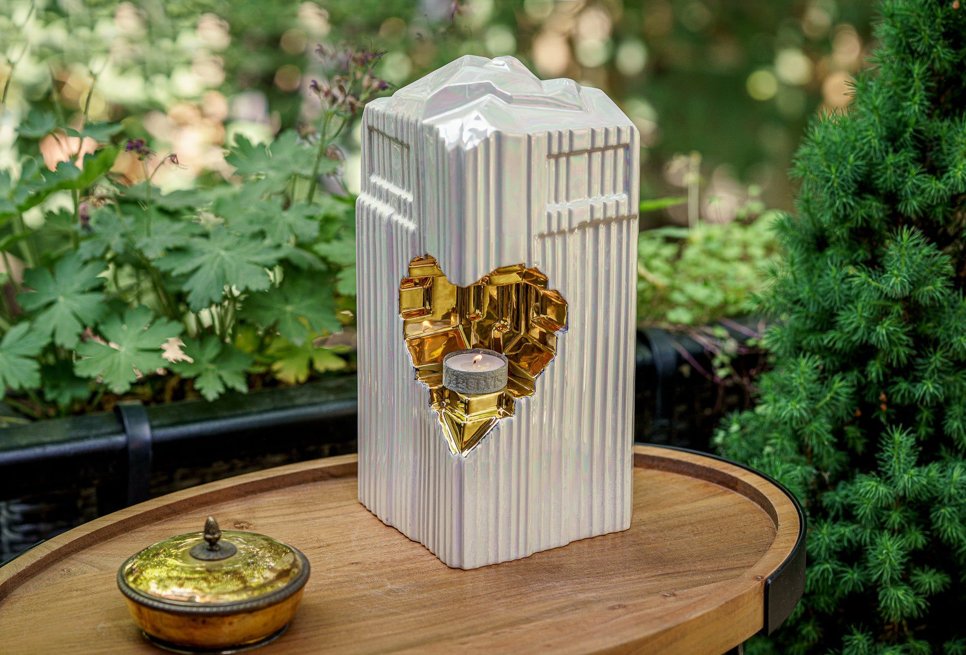 Cremation Candle Urn for Ashes "Heart" Large Pearly White Cerami