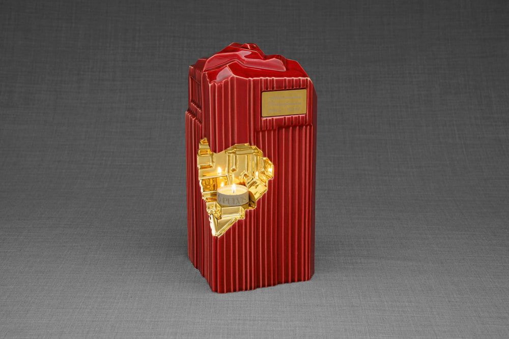 Pulvis Art Urns Adult Size Urn NO (FREE) / GOLD (+20$) Cremation Candle Urn for Ashes "Heart" - Large | Red | Ceramic