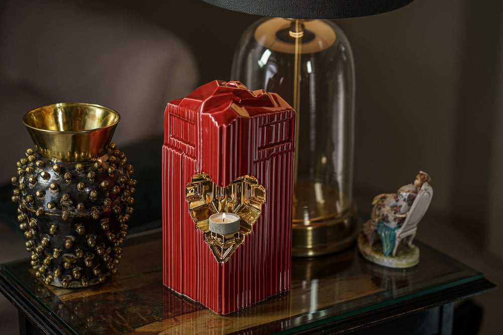 Pulvis Art Urns Adult Size Urn Cremation Candle Urn for Ashes "Heart" - Large | Red | Ceramic