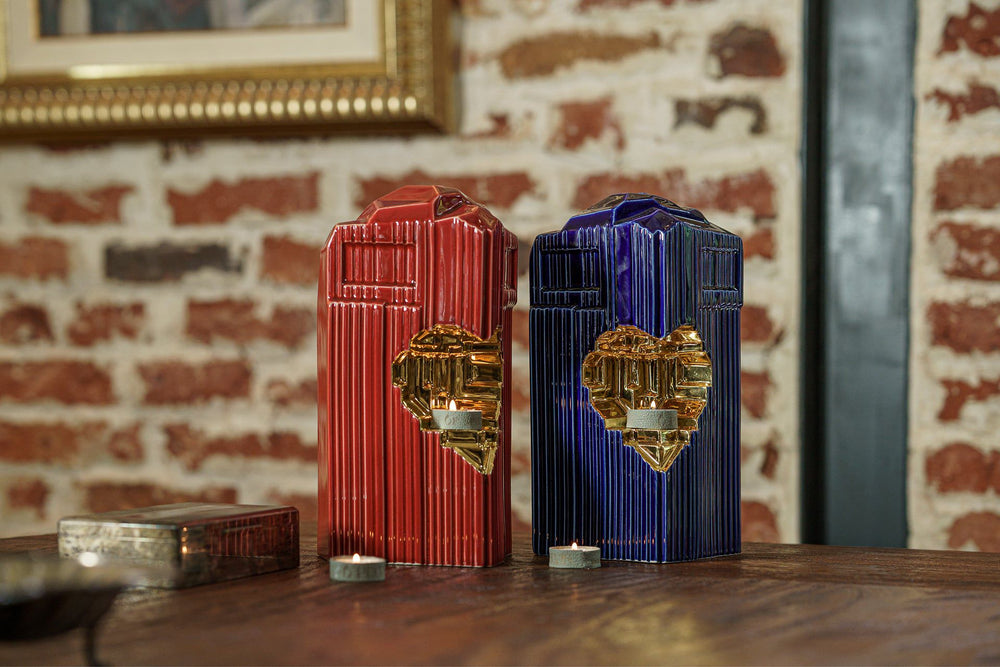 Pulvis Art Urns Adult Size Urn Cremation Candle Urn for Ashes "Heart" - Large | Red | Ceramic