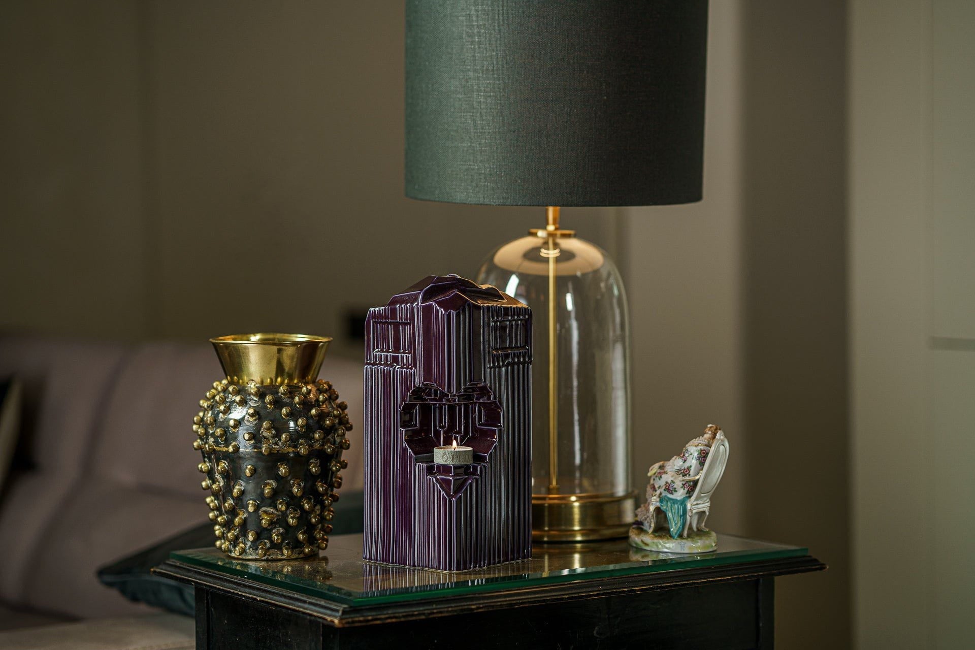 Cremation Candle Urn for Ashes "Heart" - Large | Violet | Ceramic Urn - Pulvis Art Urns