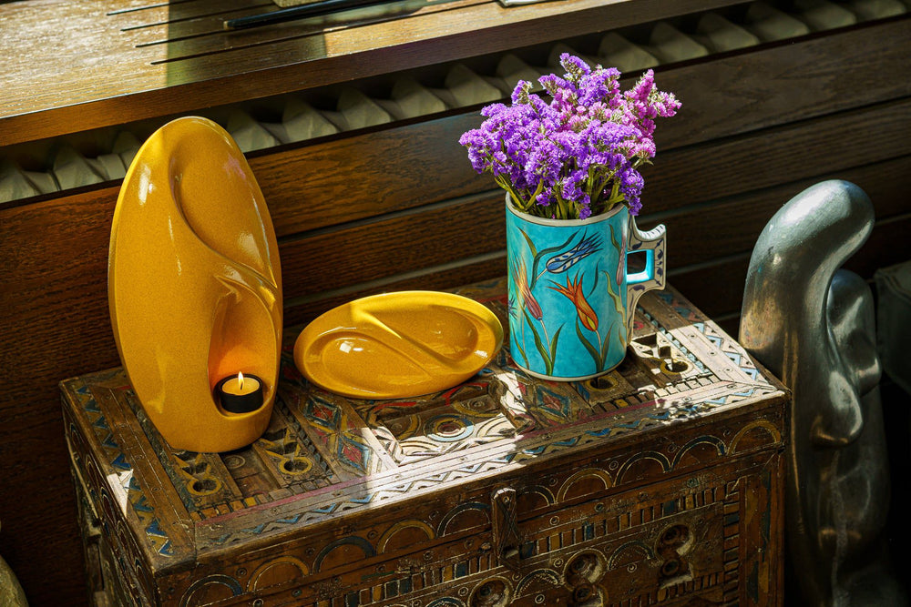 Pulvis Art Urns Adult Size Urn Eternity Handmade Cremation Urn for Ashes - Large | Amber Yellow | Ceramic