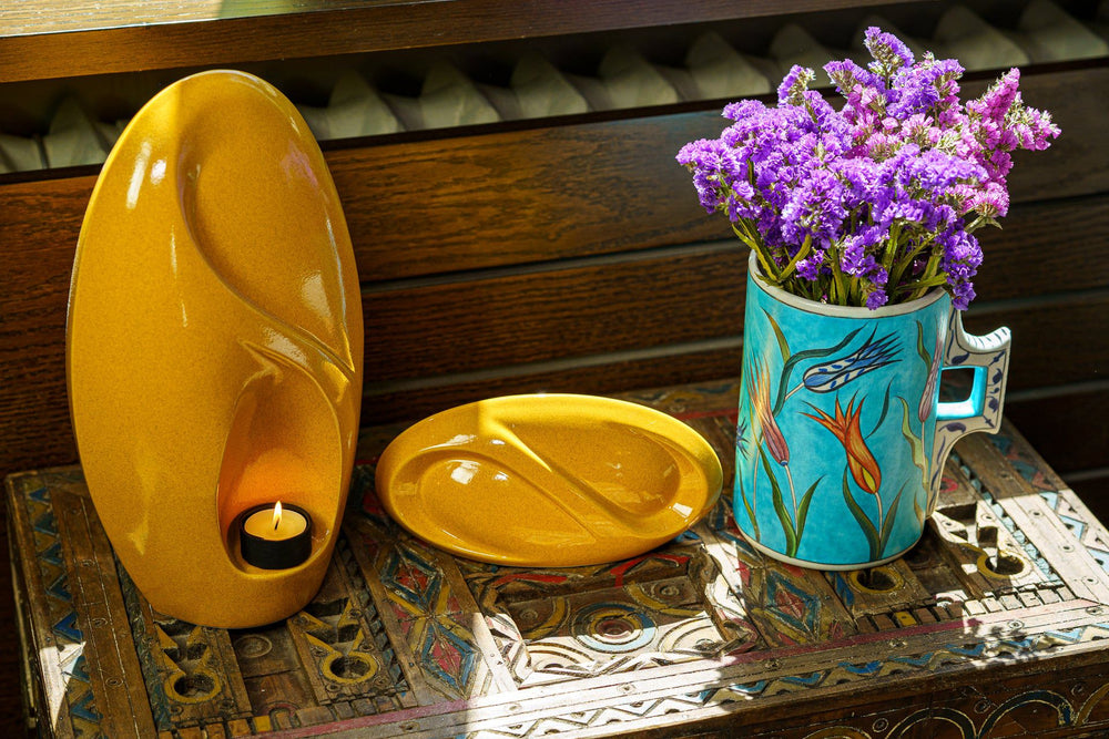 Pulvis Art Urns Adult Size Urn Eternity Handmade Cremation Urn for Ashes - Large | Amber Yellow | Ceramic