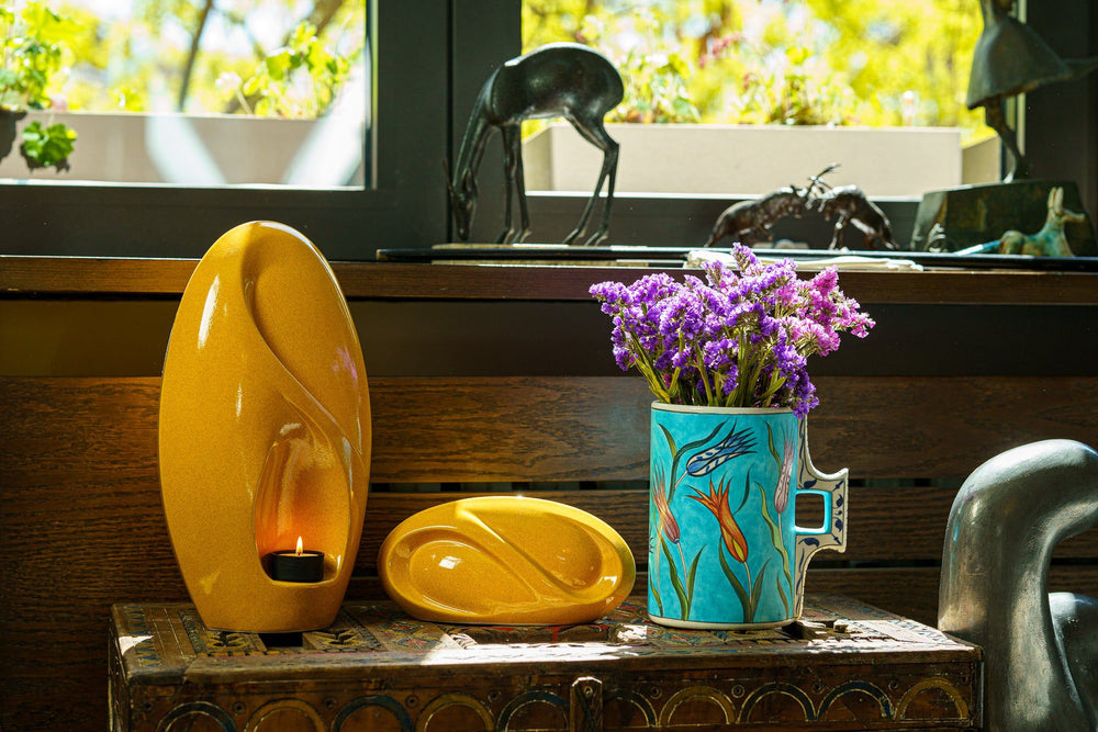Pulvis Art Urns Adult Size Urn Eternity Handmade Cremation Urn for Ashes - Large | Amber Yellow | Ceramic