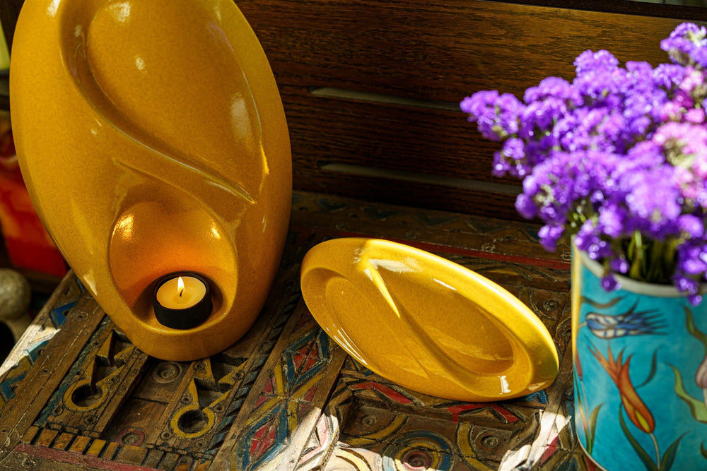 Pulvis Art Urns Adult Size Urn Eternity Handmade Cremation Urn for Ashes - Large | Amber Yellow | Ceramic