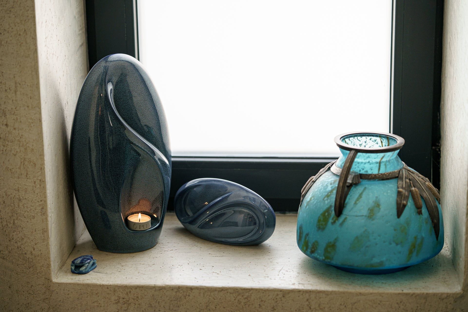 Eternity Handmade Cremation Urn for Ashes - Large | Blue Melange | Ceramic Urn - Pulvis Art Urns