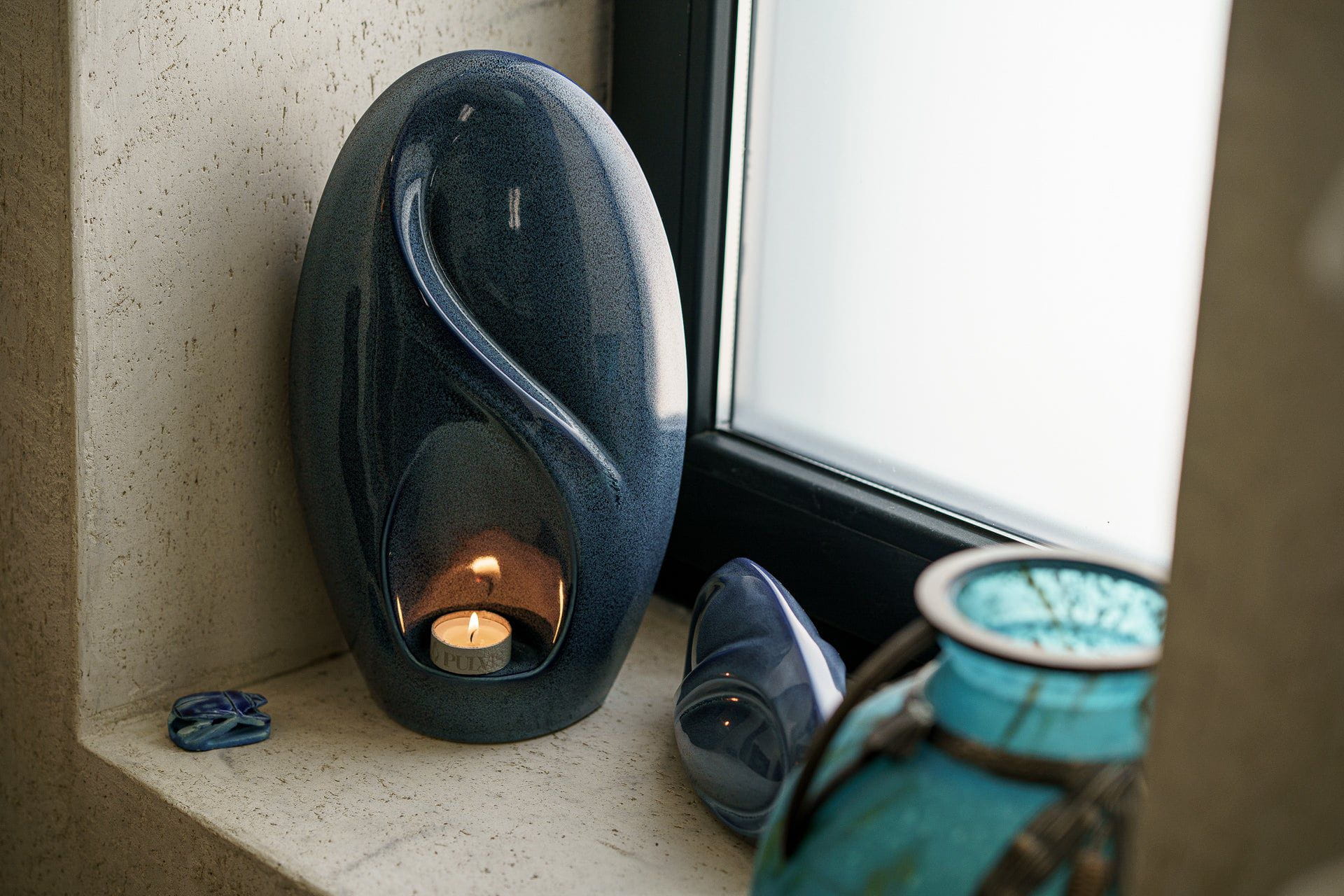 Eternity Handmade Cremation Urn for Ashes - Large | Blue Melange | Ceramic Urn - Pulvis Art Urns