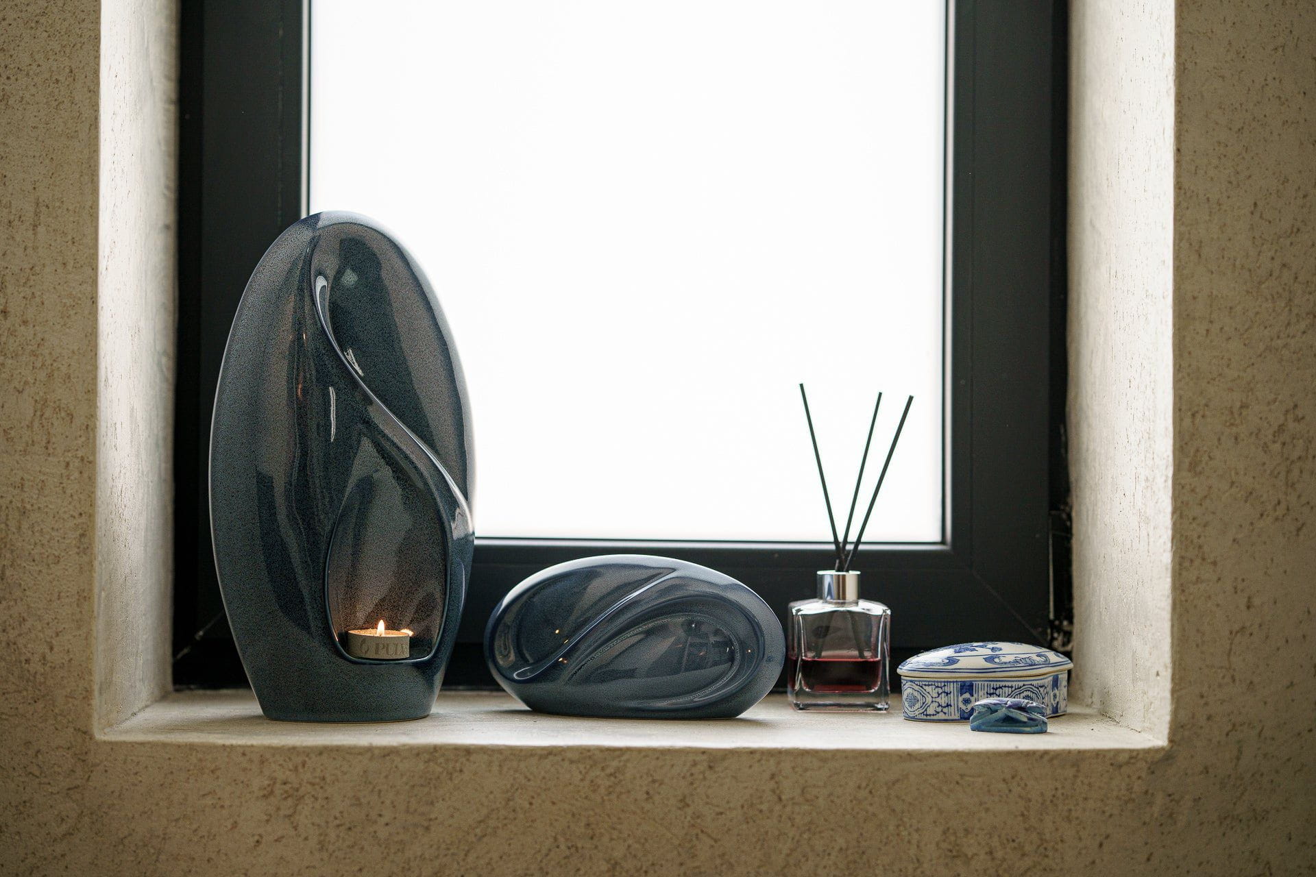 Eternity Handmade Cremation Urn for Ashes - Large | Blue Melange | Ceramic Urn - Pulvis Art Urns