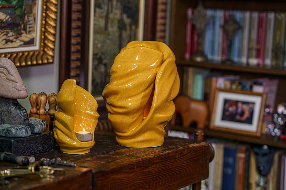 Pulvis Art Urns Adult Size Urn Handmade Cremation Urn for Ashes "Light" - Large | Amber Yellow | Ceramic