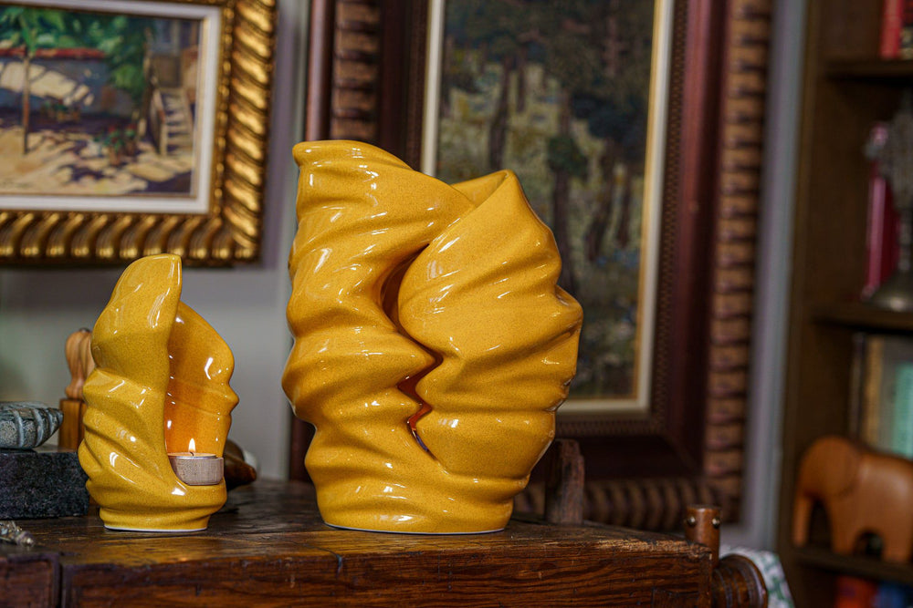 Pulvis Art Urns Adult Size Urn Handmade Cremation Urn for Ashes "Light" - Large | Amber Yellow | Ceramic