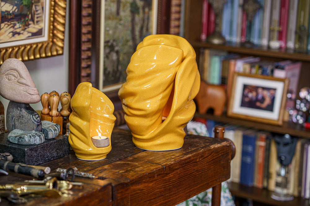 Pulvis Art Urns Adult Size Urn Handmade Cremation Urn for Ashes "Light" - Large | Amber Yellow | Ceramic