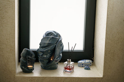 Handmade Cremation Urn for Ashes "Light" - Large | Blue Melange | Ceramic Urn - Pulvis Art Urns