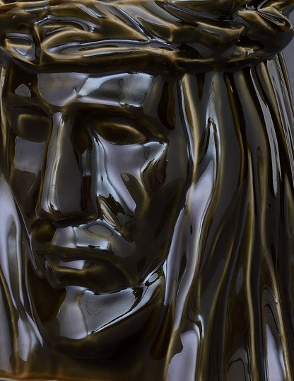 Handmade Cremation Urn for Ashes "The Christ" - Large | Oily Green | Ceramic Urn - Pulvis Art Urns