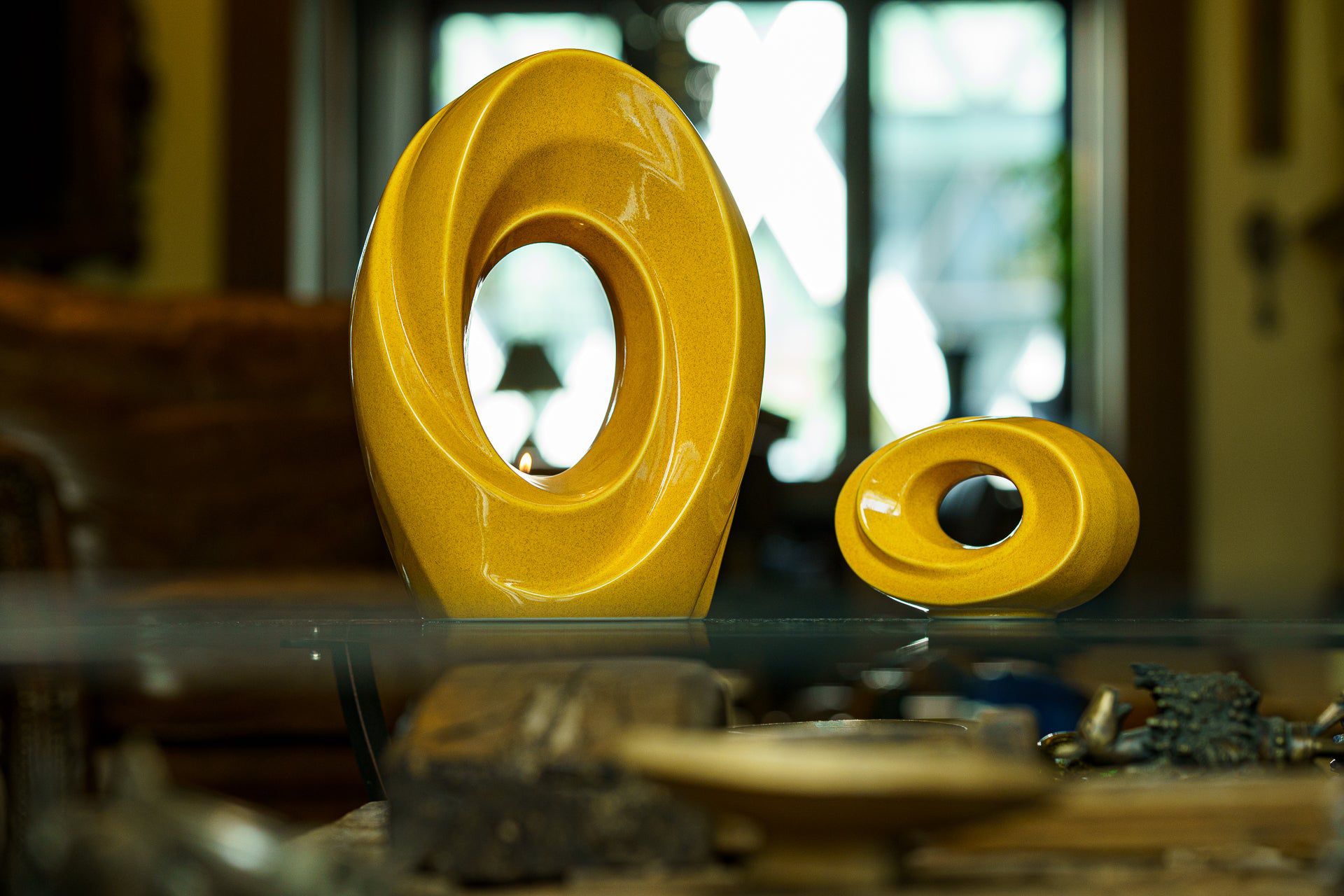 Handmade Cremation Urn for Ashes "The Passage" - Large Urn | Amber Yellow | Ceramic - Pulvis Art Urns