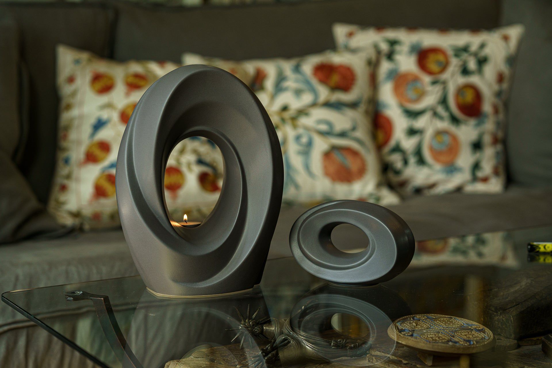 Handmade Cremation Urn for Ashes "The Passage" - Large Urn | Gray Matte | Ceramic - Pulvis Art Urns