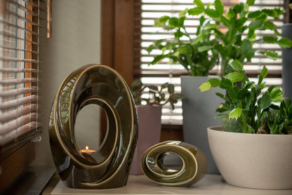 Handmade Cremation Urn for Ashes "The Passage" - Large | Oily Green | Ceramic Urn - Pulvis Art Urns