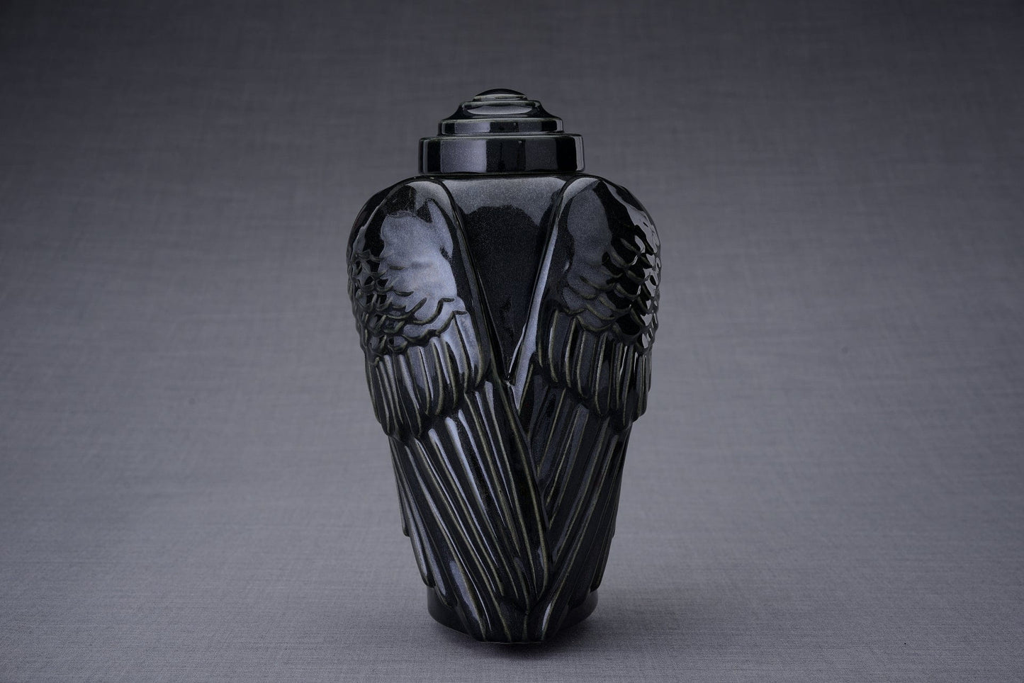 Pulvis Art Urns Adult Size Urn Handmade Cremation Urn for Ashes "Wings" - Large | Black Gloss | Ceramic