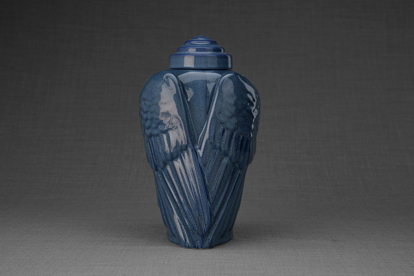 Pulvis Art Urns Adult Size Urn Handmade Cremation Urn for Ashes "Wings" - Large | Blue Melange | Ceramic