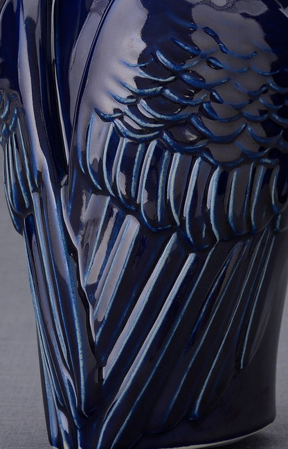 Handmade Cremation Urn for Ashes "Wings" - Large | Cobalt Metallic | Ceramic Urn - Pulvis Art Urns