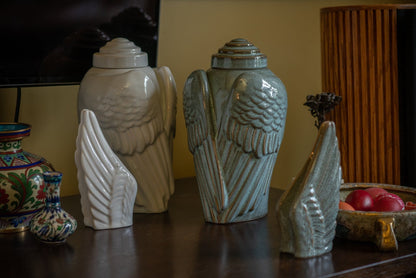Handmade Cremation Urn for Ashes "Wings" - Large | Dark Matte | Ceramic Art Urn - Pulvis Art Urns