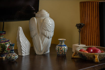Handmade Cremation Urn for Ashes "Wings" - Large | Grey Melange | Ceramic Urn - Pulvis Art Urns