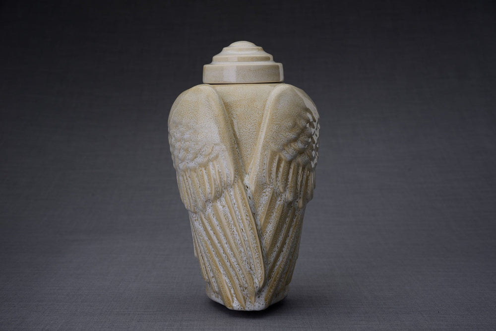 Wings Handmade Cremation Urn for Ashes, size Large/Adult, color Light Sand Melange-Pulvis Art Urns