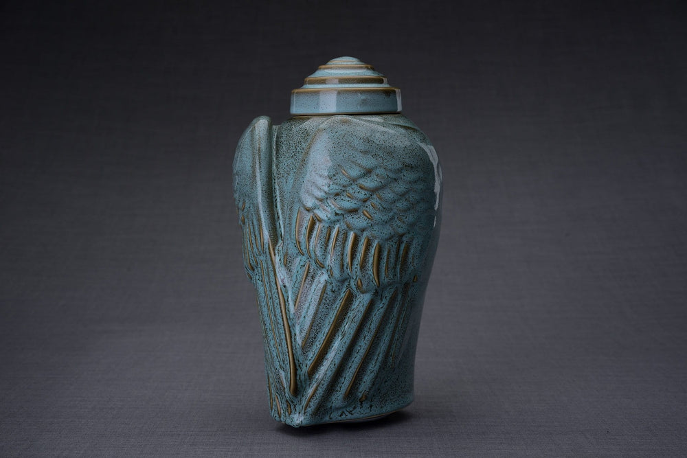 Wings Handmade Cremation Urn for Ashes, size Large/Adult, color Oily Green Melange-Pulvis Art Urns