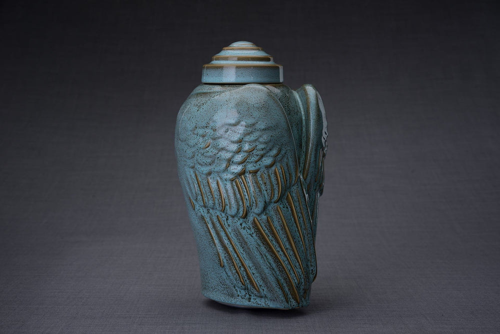 
                  
                    Pulvis Art Urns Adult Size Urn Handmade Cremation Urn for Ashes "Wings" - Large | Oily Green Melange | Ceramic
                  
                