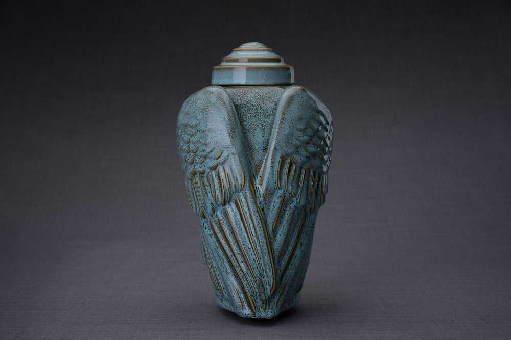 
                  
                    Pulvis Art Urns Adult Size Urn Handmade Cremation Urn for Ashes "Wings" - Large | Oily Green Melange | Ceramic
                  
                