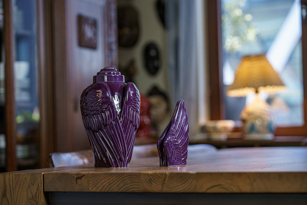 Pulvis Art Urns Adult Size Urn Handmade Cremation Urn for Ashes "Wings" - Large | Violet | Ceramic