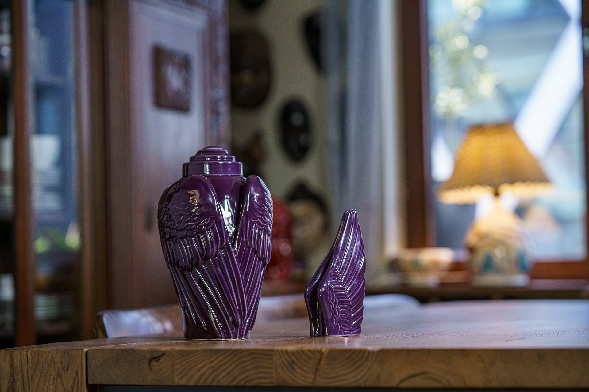 Handmade Cremation Urn for Ashes "Wings" - Large | Violet | Ceramic Urn - Pulvis Art Urns
