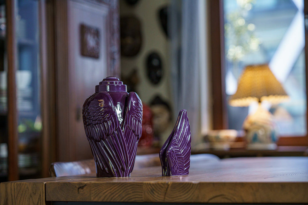 Pulvis Art Urns Adult Size Urn Handmade Cremation Urn for Ashes "Wings" - Large | Violet | Ceramic