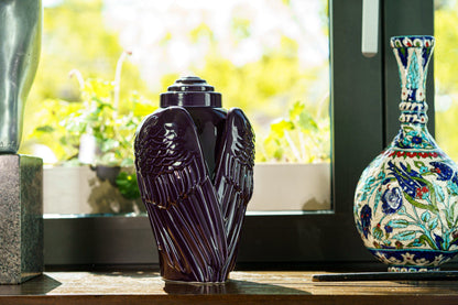 Handmade Cremation Urn for Ashes "Wings" - Large | Violet | Ceramic Urn - Pulvis Art Urns