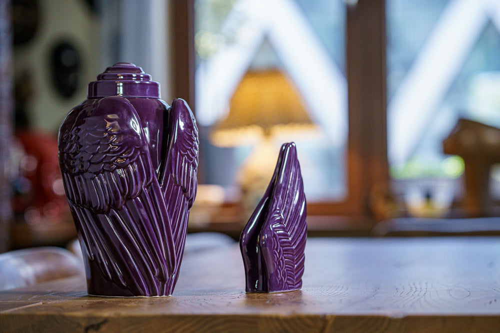 Pulvis Art Urns Adult Size Urn Handmade Cremation Urn for Ashes "Wings" - Large | Violet | Ceramic
