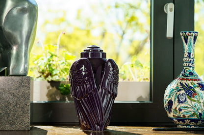 Handmade Cremation Urn for Ashes "Wings" - Large | Violet | Ceramic Urn - Pulvis Art Urns